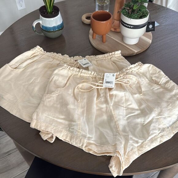 NWT Free People Mirella Cinched Drawstring Cream Shorts Viscose Linen Boho - Picture 5 of 9